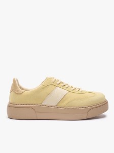 Jasnożółte sneakersy ze skóry licowej i welurowej