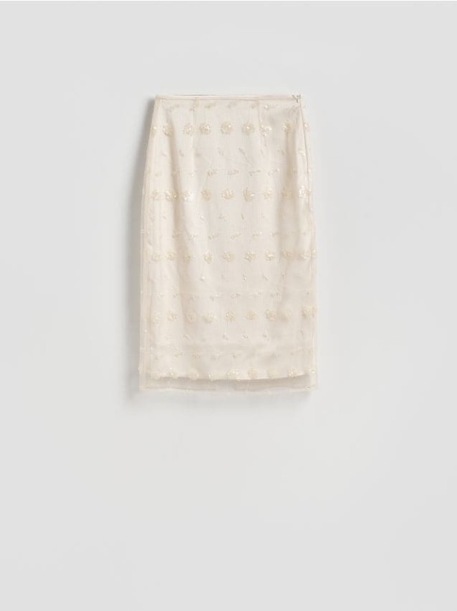 Spódnica midi z cekinami - złamana biel