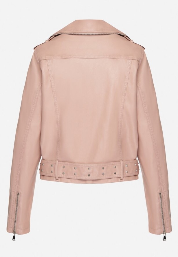 Różowa Kurtka Ramoneska z Paskiem z Klamrą Ralvila