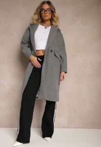 Ciemnoszary Płaszcz Dwurzędowy Długi Tadde