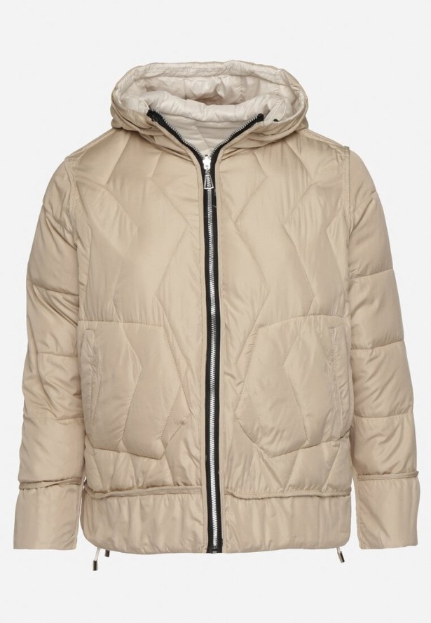 Biała Kurtka Dwustronna z Kapturem i Ozdobnym Pikowaniem Helritis