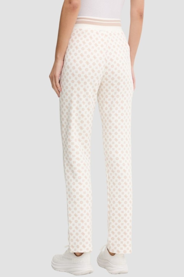 GUESS Kremowe damskie spodnie dresowe w monogram New Aggie, Rozmiar XS