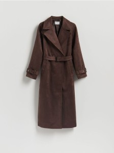 Trencz z imitacji zamszu - ciemnobrązowy
