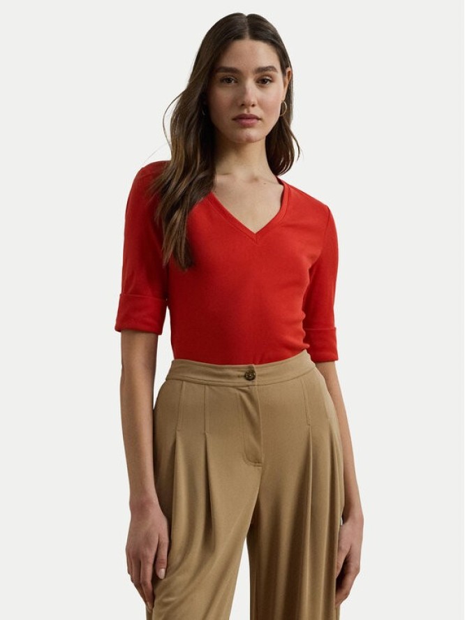 LAUREN RALPH LAUREN Bluzka 200815843008 Czerwony Slim Fit