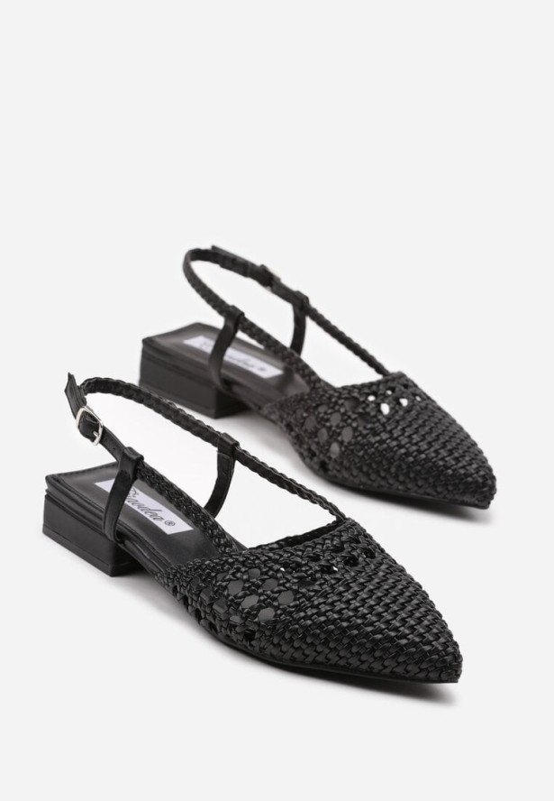 Czarne Sandały Bez Pięty z Ażurową Cholewką Evialoriae