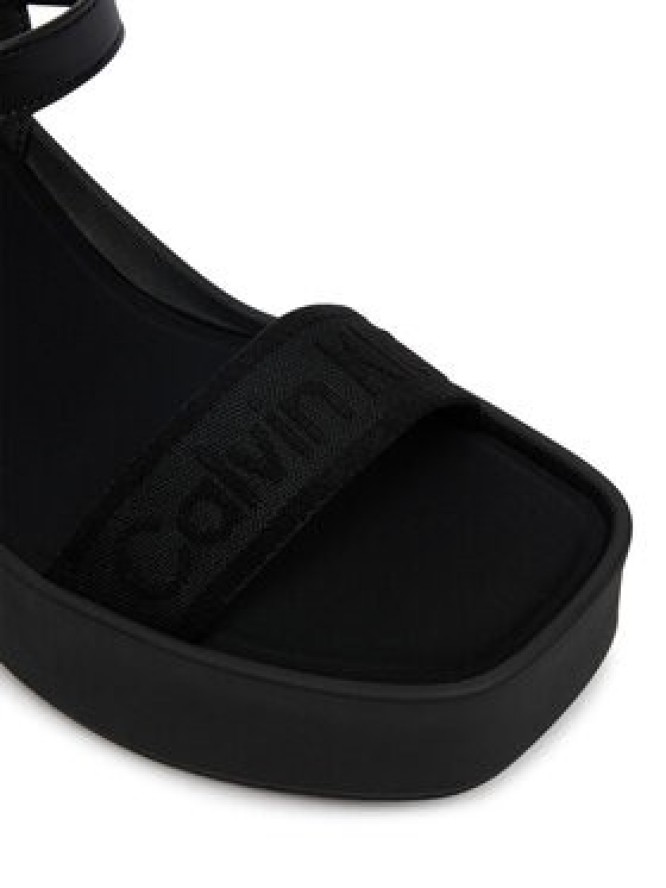 Calvin Klein Sandały Wedge 70 Sndl Webbing Lth HW0HW02882 Czarny