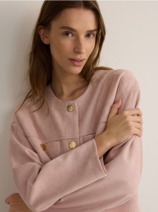 Krótka kurtka z imitacji zamszu - pastelowy róż