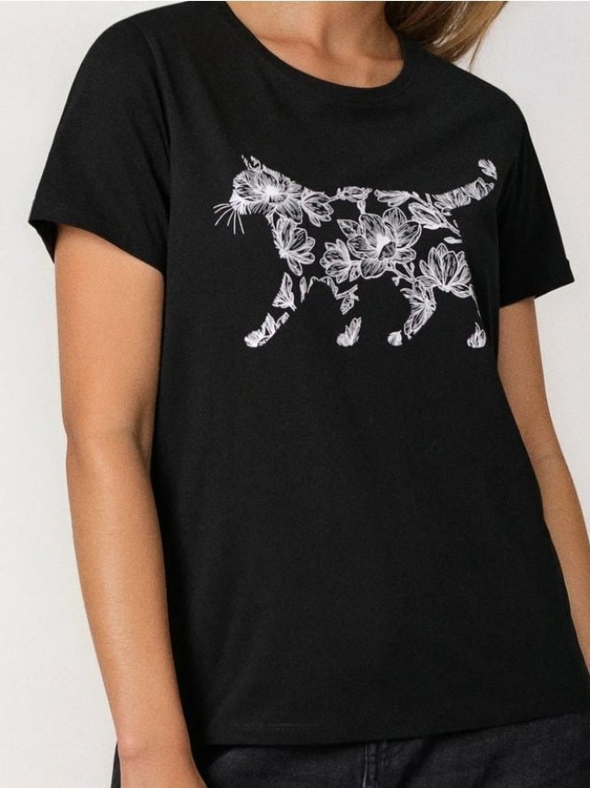 Bawełniana koszulka z nadrukiem - czarny