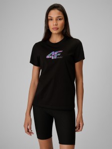 4F T-shirt regular z nadrukiem damski - czarny M