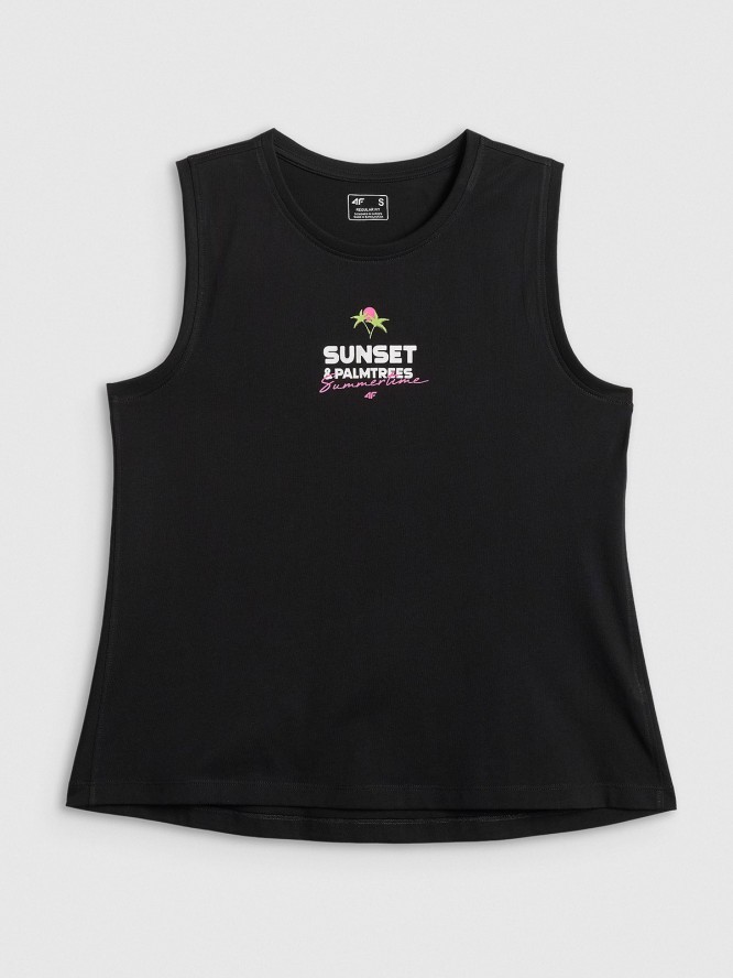 4F Top regular z nadrukiem damski - czarny XL