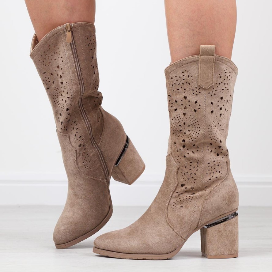 Beżowe wiosenne kozaki damskie, kowbojki S.Barski 028