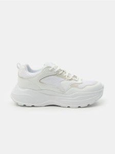 Sznurowane sneakersy z imitacji skóry - biały