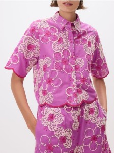 Bawełniana koszula z haftem - różowy