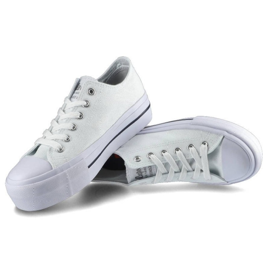 Trampki damskie Lee Cooper, sznurowany fason cholewka tekstylna płócienna niska cholewka przed kostkę gruba platformowa podeszwa gumowy nosek ochronn