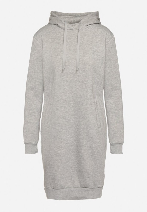 Jasnoszara Tunika Bluza z Bawełną Kapturem i Sznurkami Mivilora