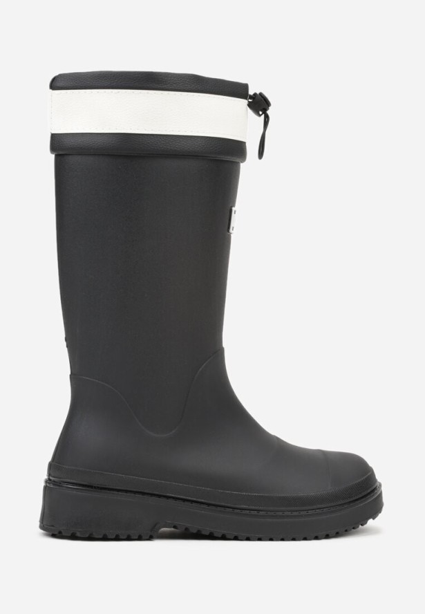 Czarne Kalosze ze Ściąganą Cholewką i Napisem Oveslia