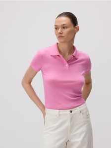 T-shirt polo z wiskozą - różowy