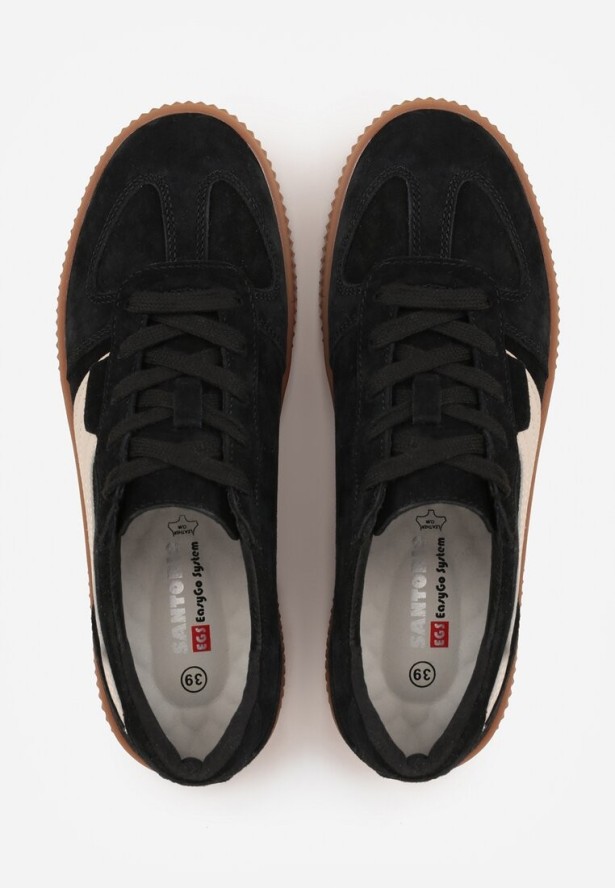 Czarne Sneakersy Kultowe Tenisówki z Zamszu Naturalnego ze Skórzaną Wkładką Rionae