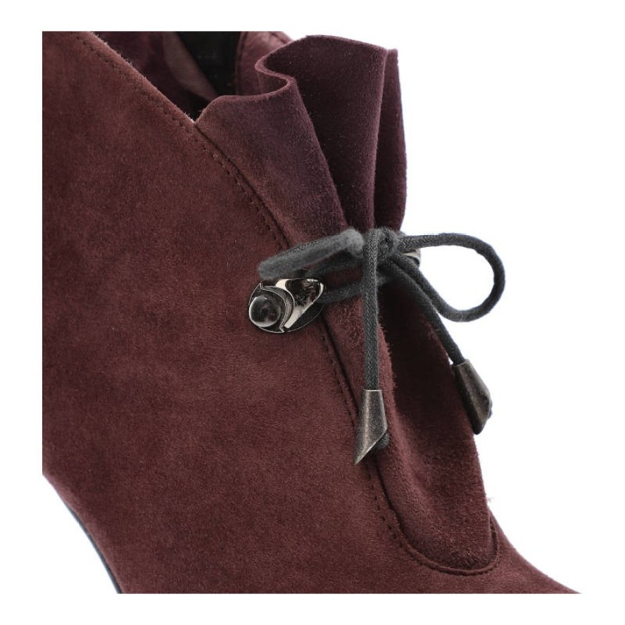 Botki damskie Karino, sznurowany i rozpinany zamsz naturalny i na szpiczastym słupku, fioletowe, 1850-158-P