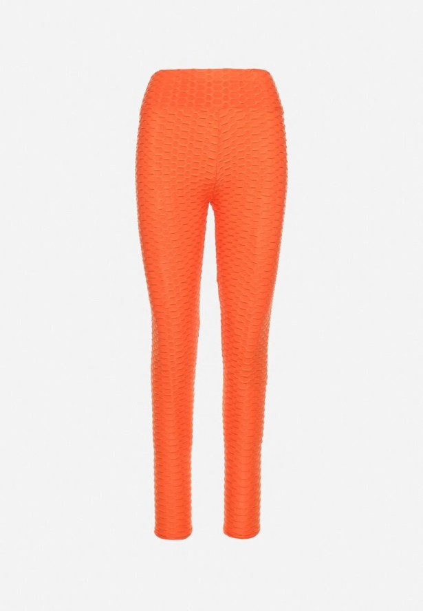 Pomarańczowe Legginsy Sportowe z Elastyczną Gumką i Tłoczonym Wzorem Ardisa