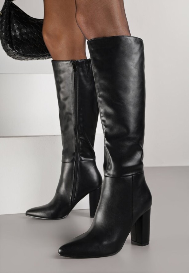 Czarne Eleganckie Kozaki Vices na Słupku ze Szpiczastym Noskiem Lanirrea