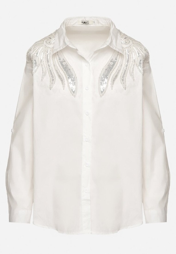 Biała Koszula z Bawełny Ozdobiona Cekinami Nalaniriel