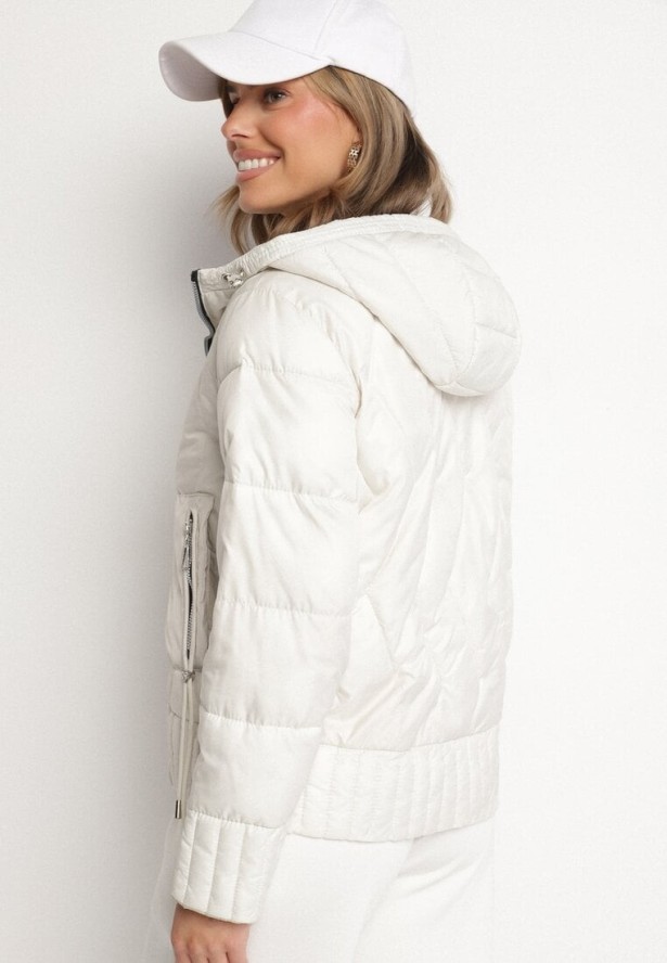 Biała Dwustronna Kurtka Pikowana z Kieszeniami i Kapturem Eralethra