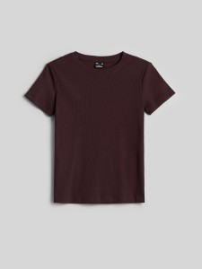 4F T-shirt slim z prążkowanej dzianiny damski - brązowy L