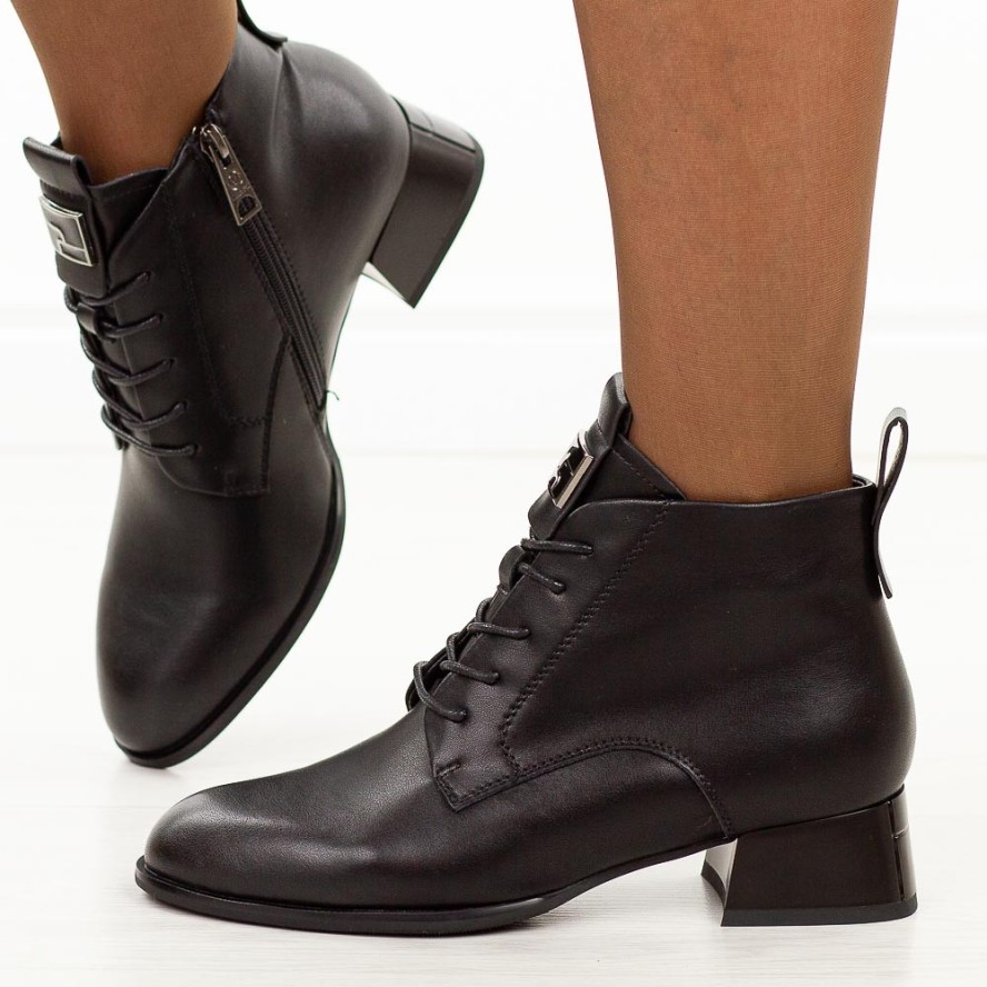 Czarne skórzane botki damskie na obcasie Vinceza 66805