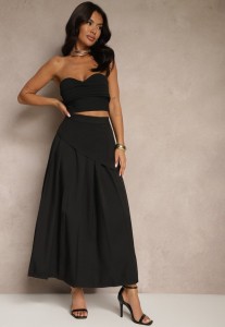 Czarna Asymetryczna Spódnica Plisowana z Bawełną i Wiskozą Natunelia
