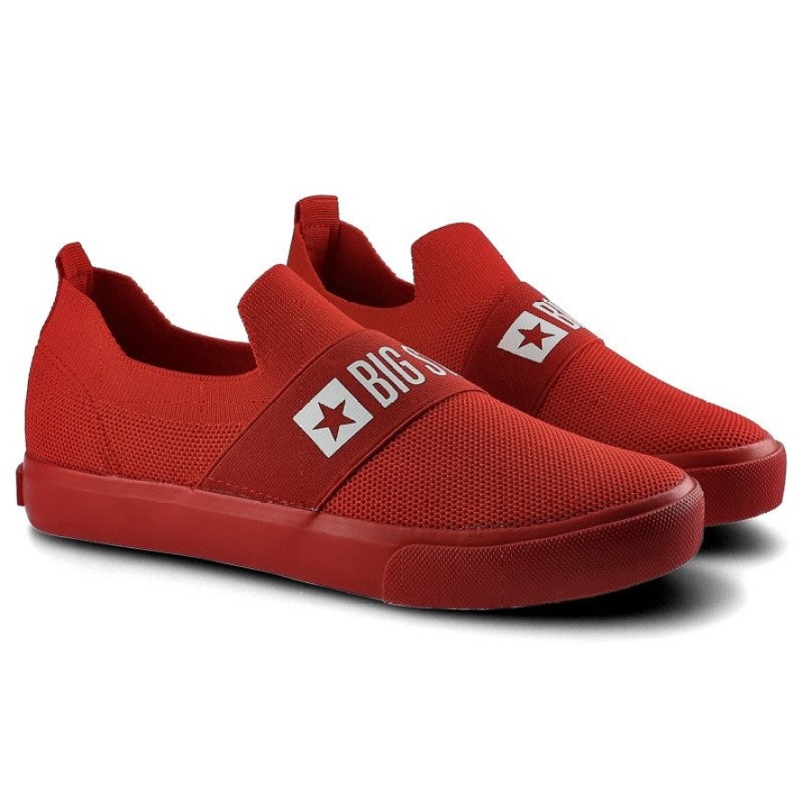 Tenisówki damskie Big Star, wsuwane na płaskiej podeszwie, czerwone, FF274220