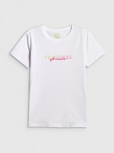 4F T-shirt slim z nadrukiem damski - biały M