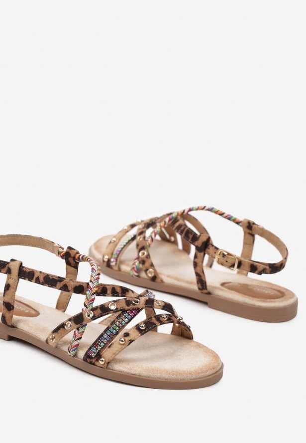 Panterkowe Sandały Ozdobione Nitami i Biżuteryjnymi Cyrkoniami Nanolea