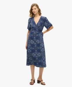 superdry Sukienka kopertowa midi w nadruk Paisley Bandana