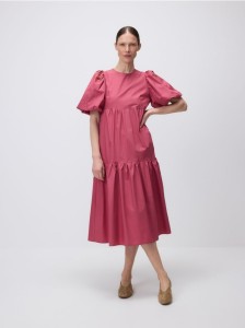 Bawełniana sukienka z bufkami - jasnofioletowy