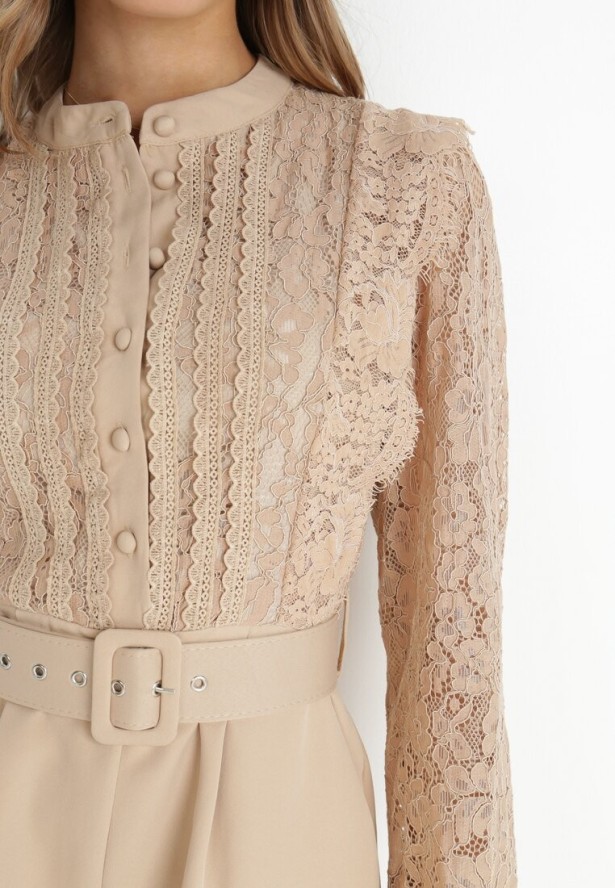 Ciemnobeżowy Kombinezon z Paskiem Cillyse