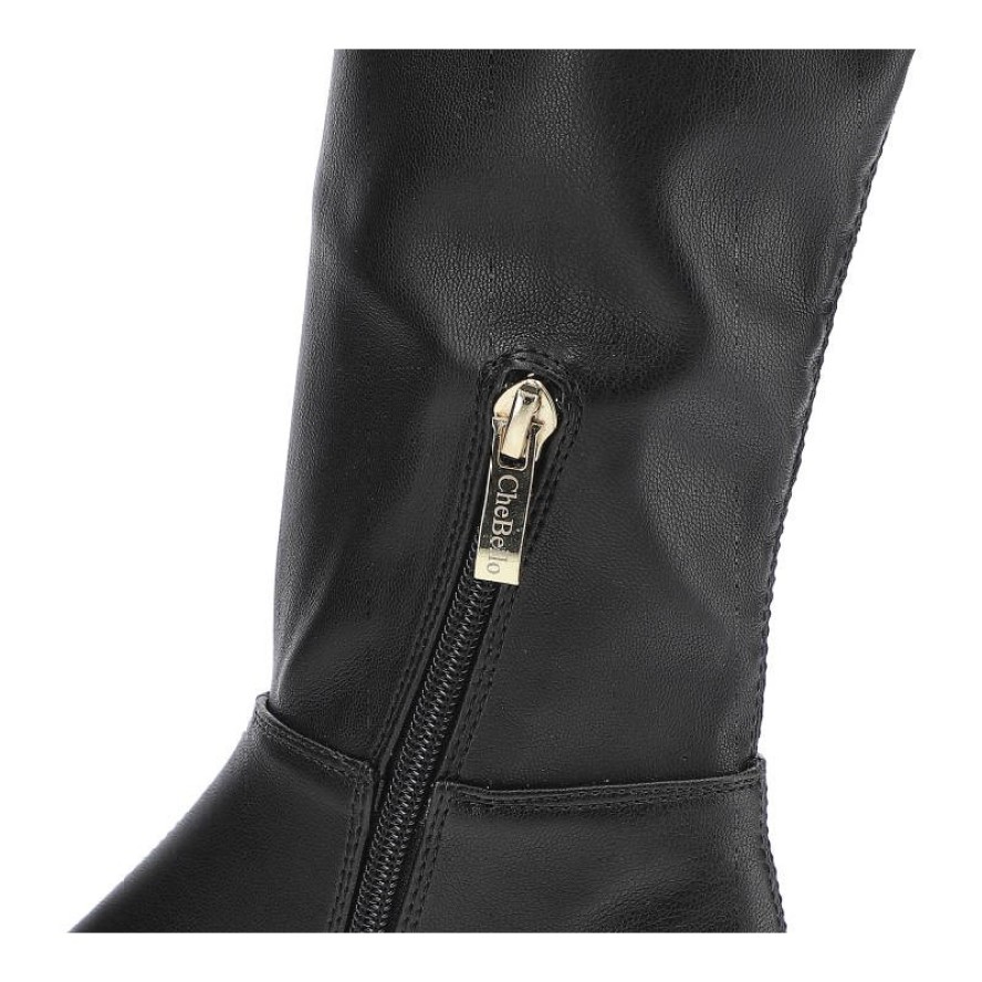 Kozaki damskie Chebello, skóra ekologiczna z filcową wkładką z wysoką dopasowaną cholewką masywną podeszwą z wyraźnym profilem oraz stabilnym obcasem