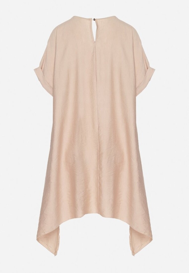 Beżowa Pudełkowa Sukienka z Asymetrycznym Dołem Iffusa