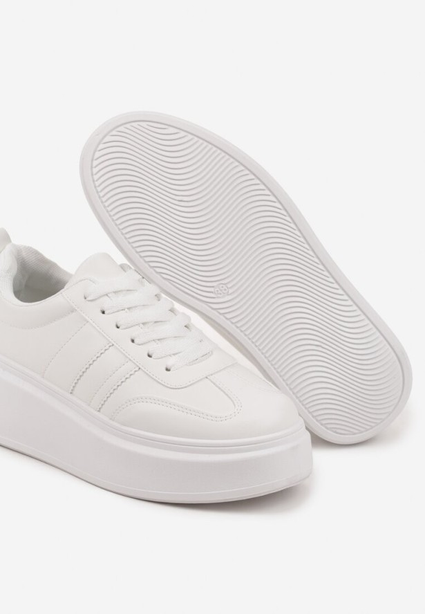 Białe Sneakersy Klasyczne Tenisówki na Grubej Podeszwie z Koturnem Adessia