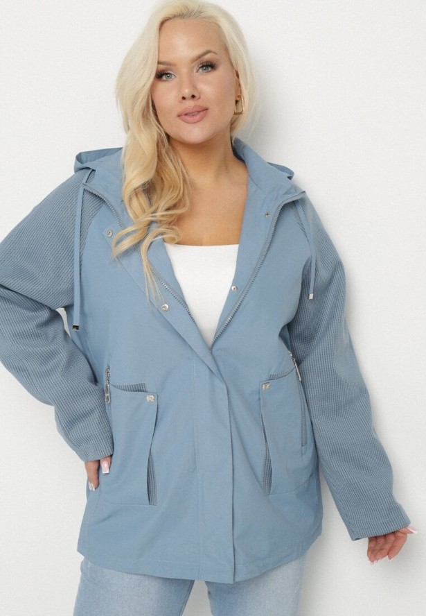 Niebieska Kurtka Wiatrówka z Odpinanym Kapturem i Ściągaczami Arseli