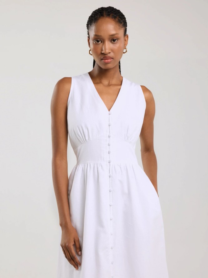 Sukienka damska midi z lnem biała Willow 100