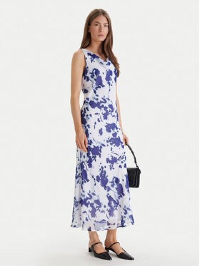 Calvin Klein Sukienka wieczorowa Printed Chiffon Sl Cowl LV044F029G Biały Regular Fit