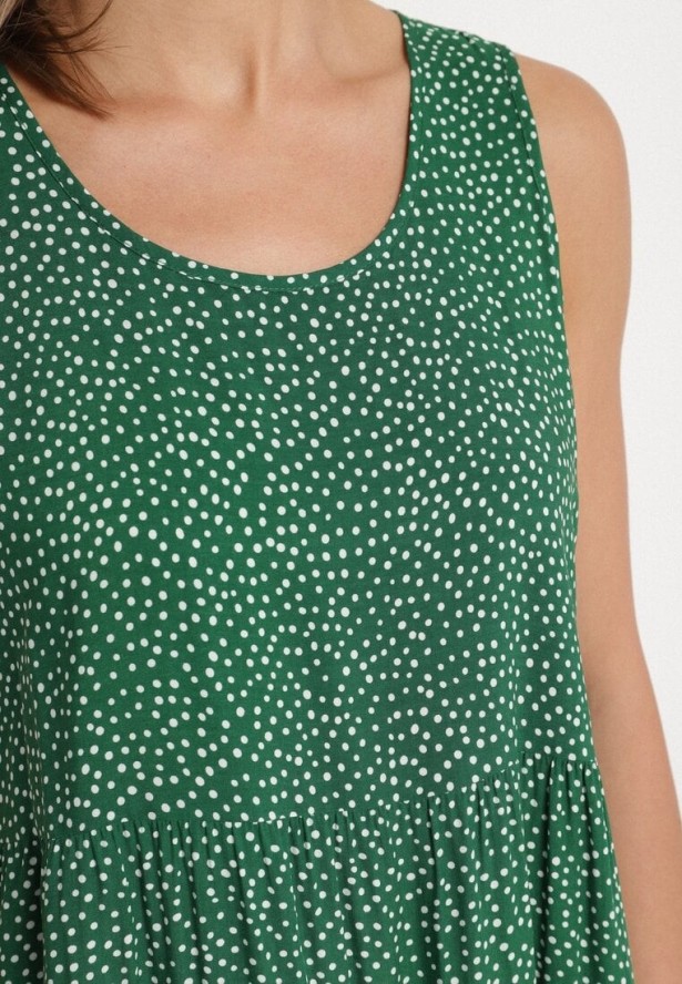 Zielona Bawełniana Sukienka w Kropki z Falbanami Zerolia