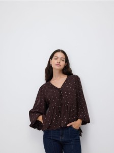 Bluzka w groszki - ciemnobrązowy