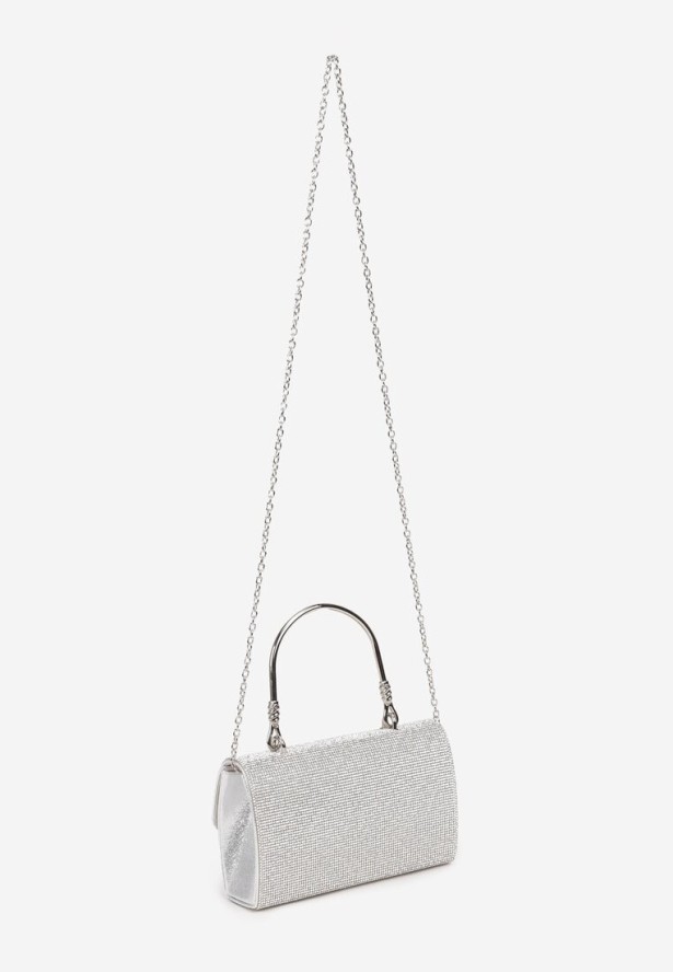 Srebrna Mała Torebka z Rączką i Łańcuszkiem na Magnes z Cyrkoniami Fanatia