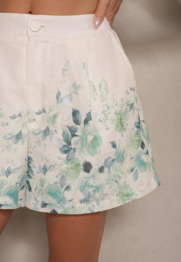 Zielone Szorty High Wiast w Kwiaty Nerovia