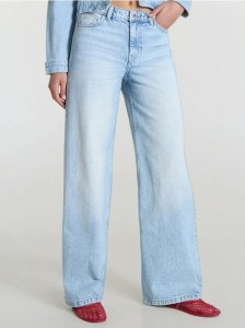 Jeansy wide leg low waist - niebieski