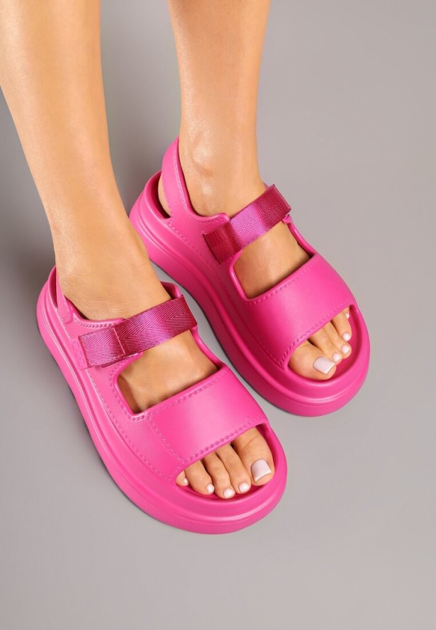 Fuksjowe Piankowe Sandały Chunky na Grubej Podeszwie z Zapięciem na Rzep Obenae