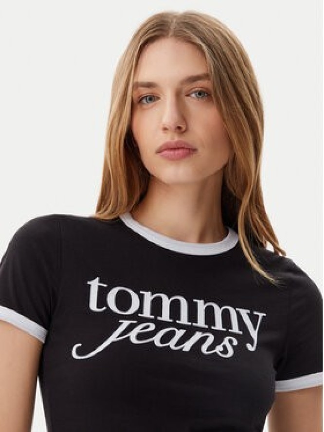 Tommy Jeans T-Shirt Script Ringer DW0DW20631 Czarny Slim Fit