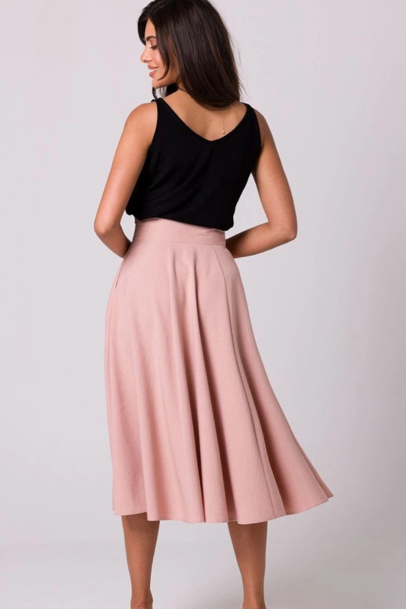 Rozkloszowana spódnica z wysokim stanem i kieszeniami różowa